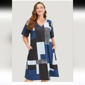 Bloomchic geometric pattern dress with pockets size 12